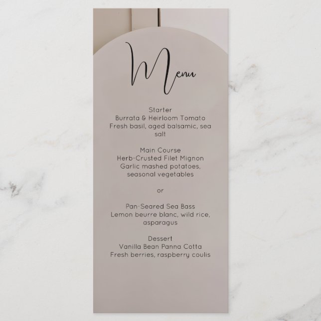 Modern Luxe Arch Wedding Menu | Neutral Beige  (Anverso)