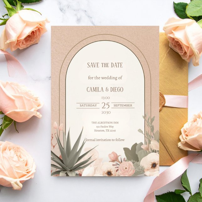 Modern Luxury Desert Flowers Wedding Save the Date (Subido por el creador)