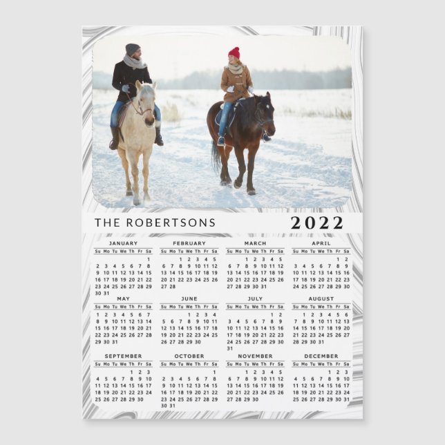 Modern Marble 2022 Family Photo Calendar Magnet (Anverso)