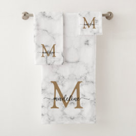 Modern Marble Gold Girly Script Monogram