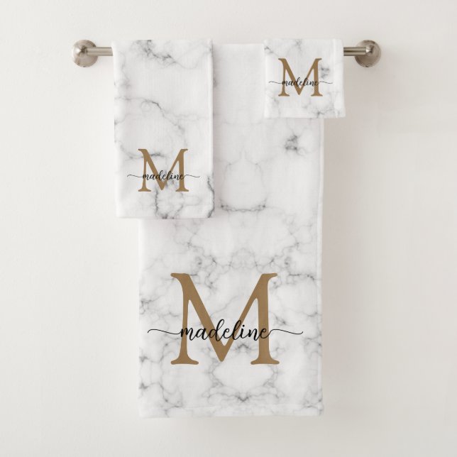Modern Marble Gold Girly Script Monogram (In situ)