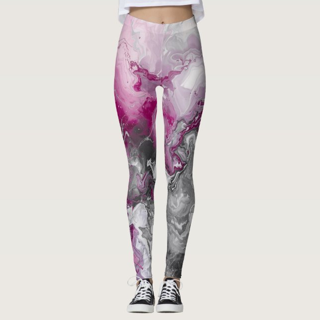 Modern Marble Pink and Grey Abstract Leggings (Anverso)