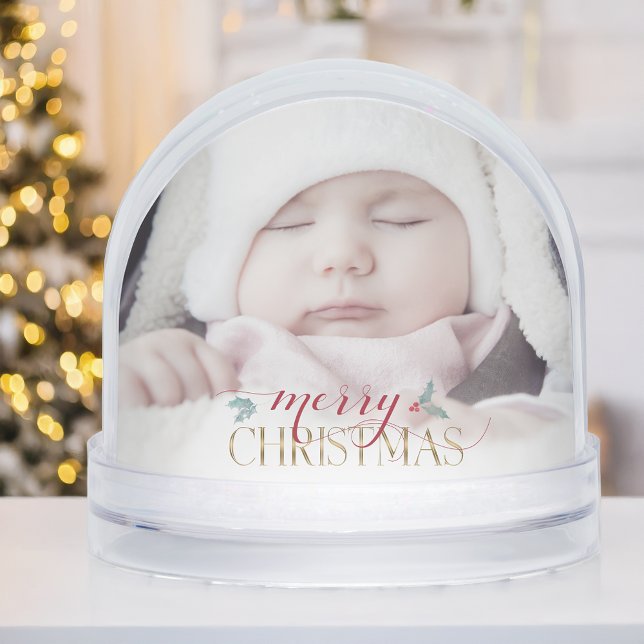 Modern Merry Christmas Photo Snow Globe (Subido por el creador)