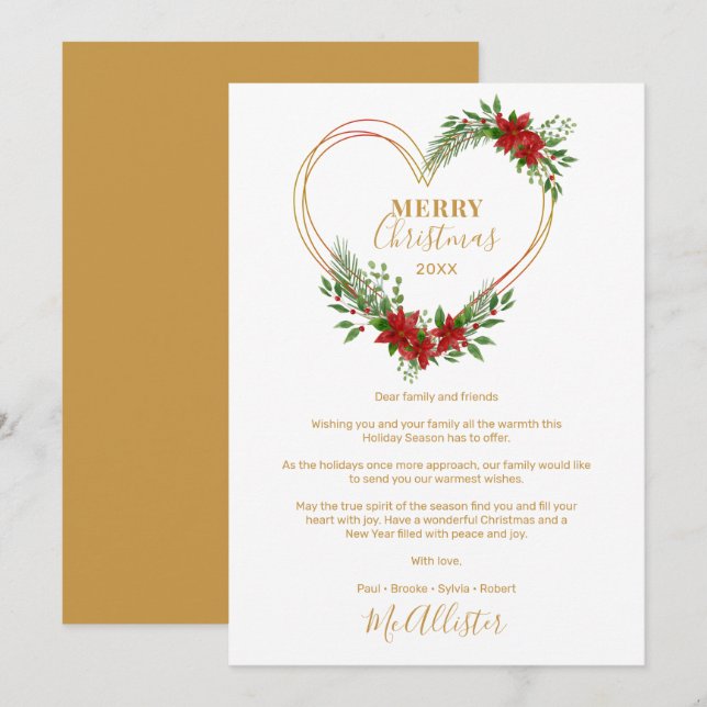 Modern Merry Christmas Poinsettias Heart Script (Anverso / Reverso)