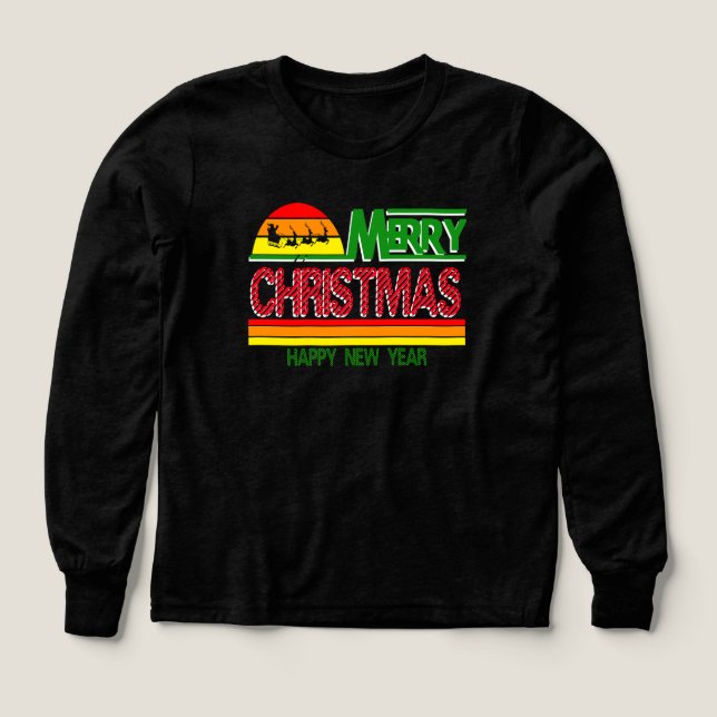 Modern Merry Christmas Tree Red Green T-Shirt (Diseño frontal)