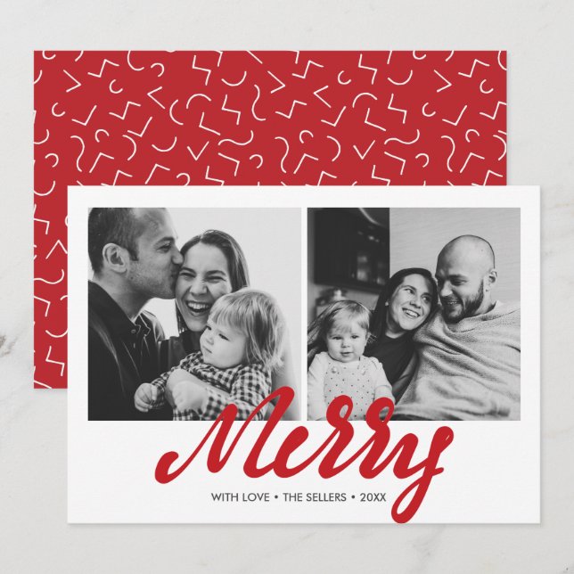 Modern Merry | Tarjeta fotográfica Holiday 2 cuadr (Anverso / Reverso)