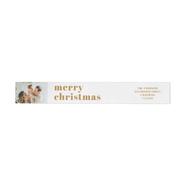 Modern Minimal Family Photo Gold Navidades envuelt (Individual)