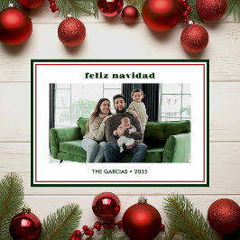 Modern Minimal Green Border Photo Feliz Navidad