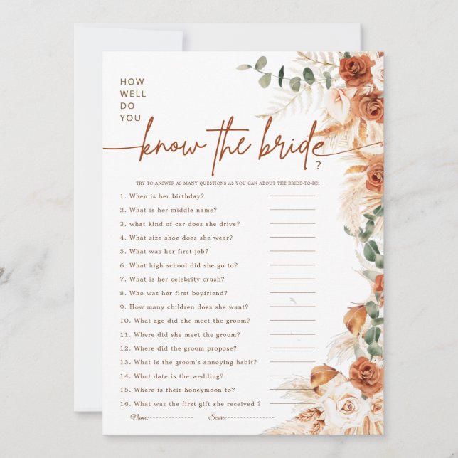 Modern Minimal How Well Do You Know the Bride Game (Anverso)