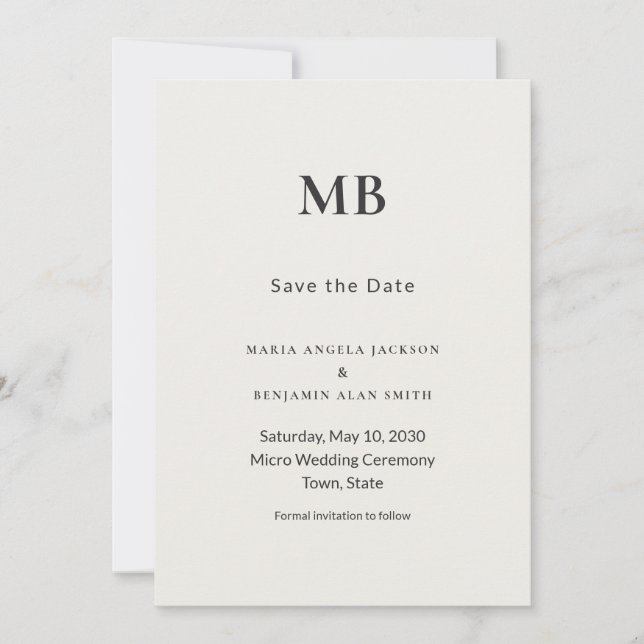 Modern Minimal Micro Wedding Save the Date (Anverso)