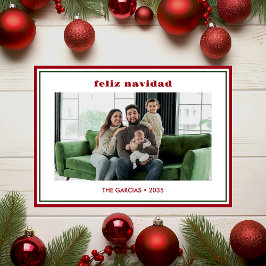 Modern Minimal Red Border Photo Feliz Navidad