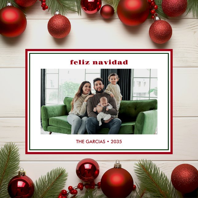 Modern Minimal Red Border Photo Feliz Navidad (Subido por el creador)