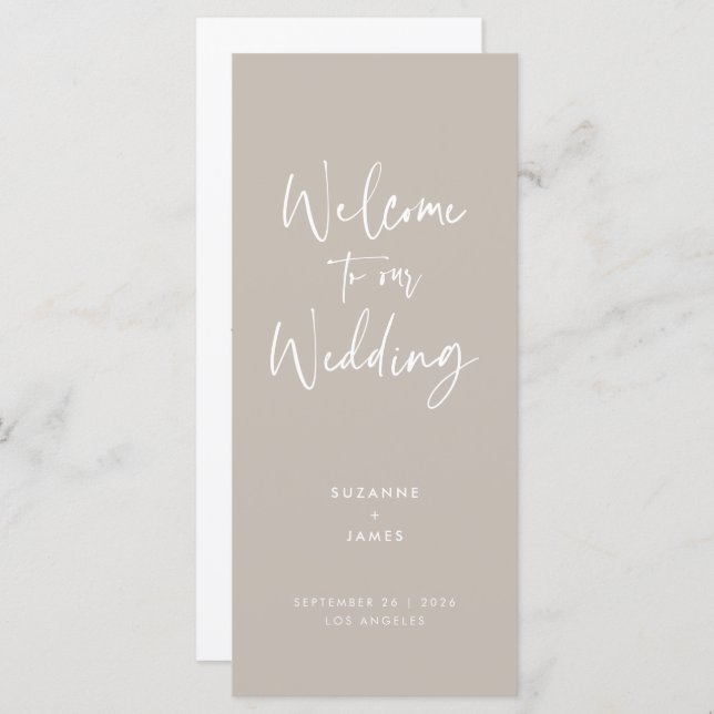 Modern Minimal Taupe Script Wedding Program (Anverso / Reverso)