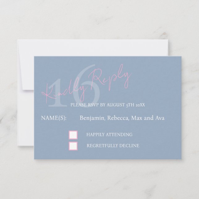 Modern Minimalist 16th RSVP Pink Blue Response (Anverso)