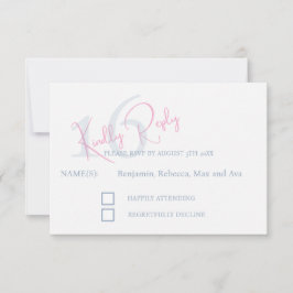 Modern Minimalist 16th RSVP Pink Blue Response