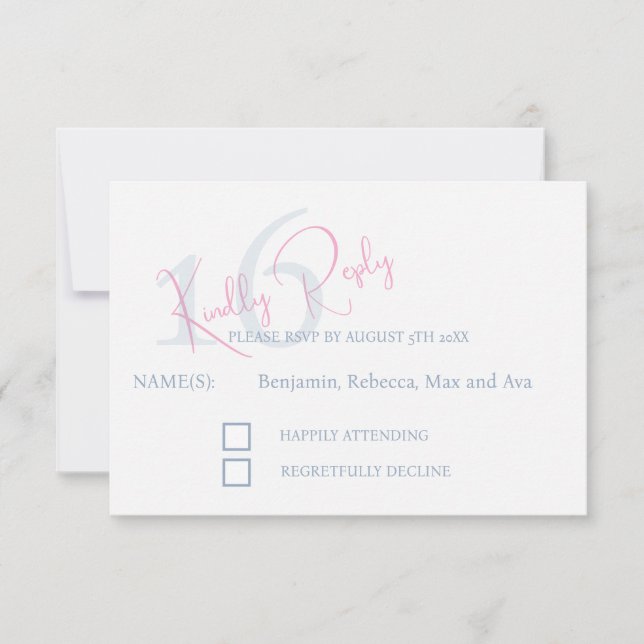 Modern Minimalist 16th RSVP Pink Blue Response (Anverso)