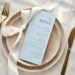 Modern Minimalist Blue Plum Elegant Wedding Menu<br><div class="desc">Set the tone for your wedding reception or special event with this timeless and elegant printed menu design. Featuring a soft icy blue and plum layout with sophisticated script accents, this menu adds a refined touch to your table settings while guiding your guests through a delightful dining experience. Perfect for...</div>