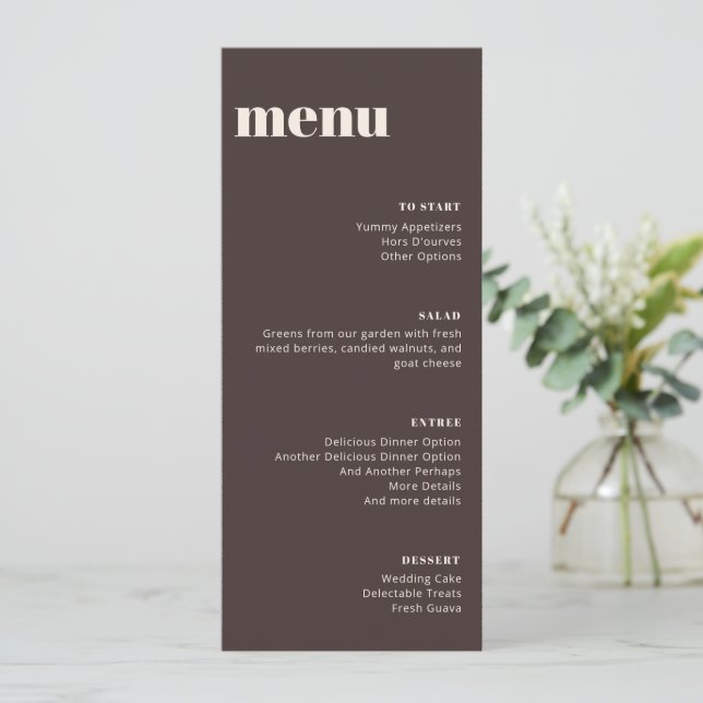 Modern Minimalist Brown Wedding Tall Template Menu (Anverso de pie)
