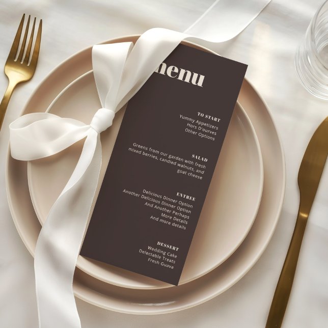 Modern Minimalist Brown Wedding Tall Template Menu (Subido por el creador)