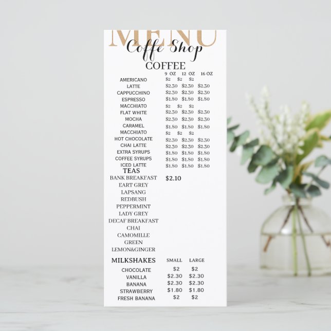 Modern minimalist Coffee Shop Menu Template (Anverso de pie)