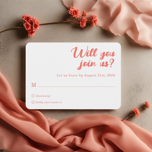Modern Minimalist Coral Pink Wedding RSVP Cards (Subido por el creador)