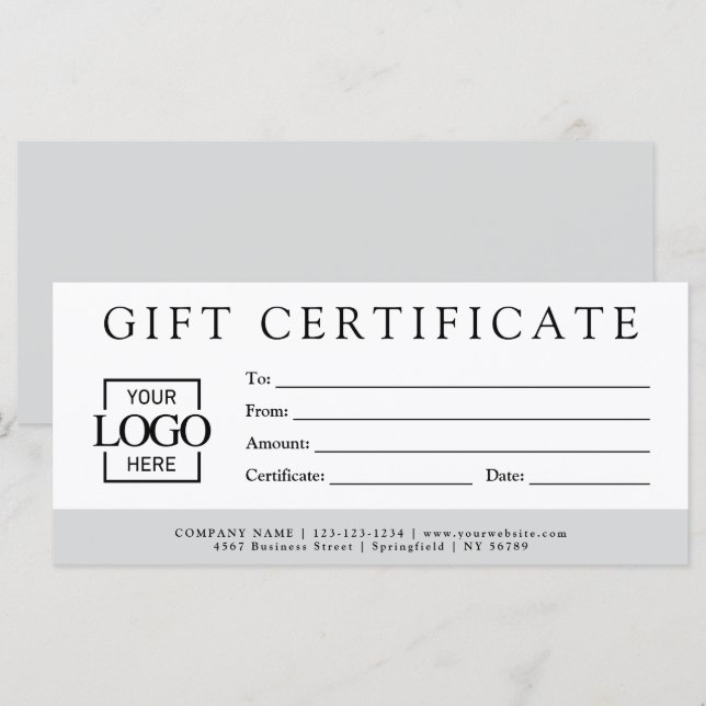Modern Minimalist Custom Business Gift Certificate (Anverso / Reverso)