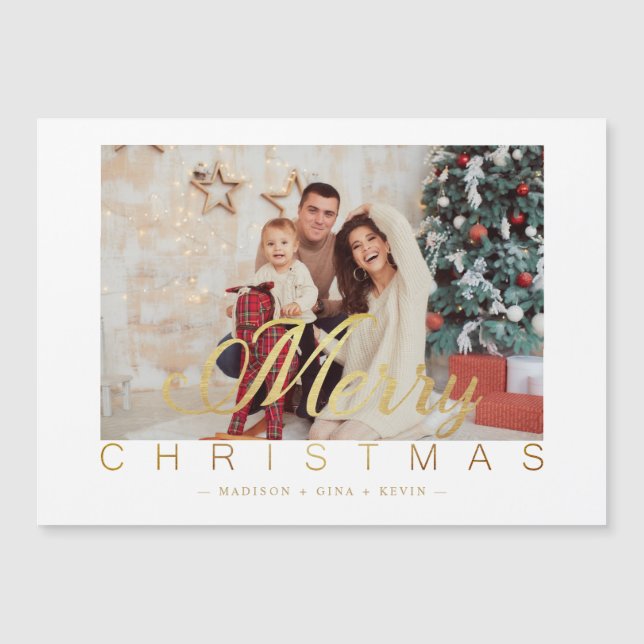Modern Minimalist Merry Christmas Photo Family (Anverso)