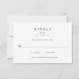 Modern Minimalist Olive Green Wedding RSVP Cards