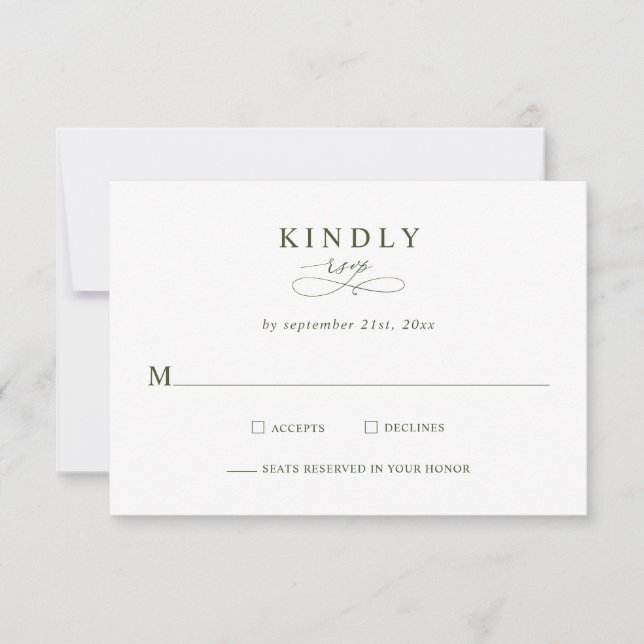 Modern Minimalist Olive Green Wedding RSVP Cards (Anverso)