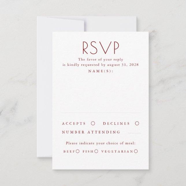 Modern Minimalist Red and White Wedding RSVP (Anverso)