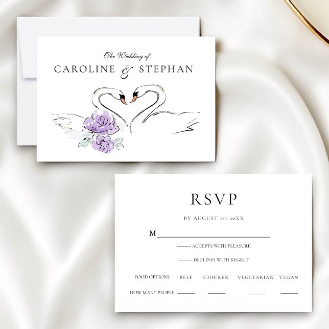 Modern Minimalist Swan RSVP Card with Meal Options (Subido por el creador)