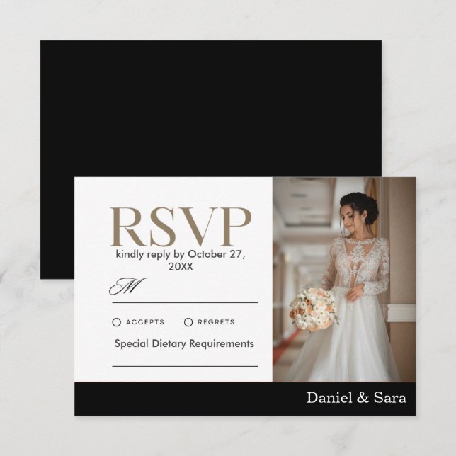 Modern Minimalist Wedding RSVP Card with Photo (Anverso / Reverso)