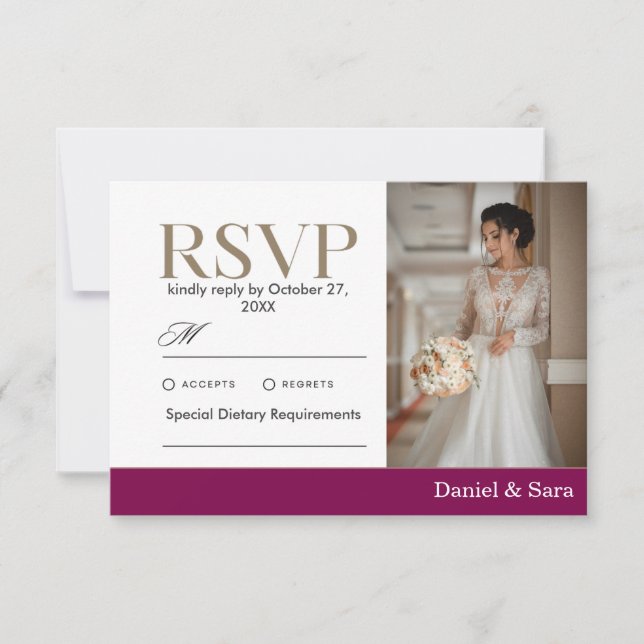 Modern Minimalist Wedding RSVP Card with Photo (Anverso)
