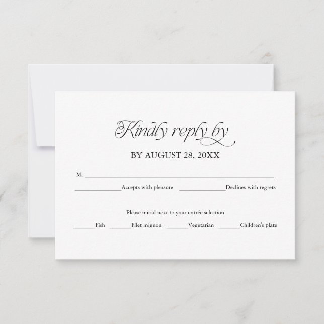 Modern Minimalist Wedding RSVP Elegant Reply Card (Anverso)