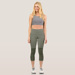 Modern Moss Green Panel Capri Leggings - Personali