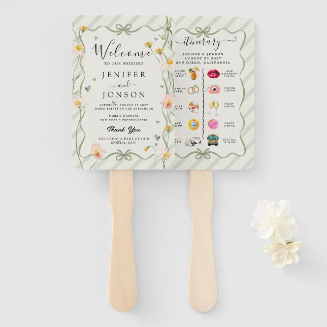 Modern Nautical | Programa de Boda Floral Abanico  (Anverso y reverso)