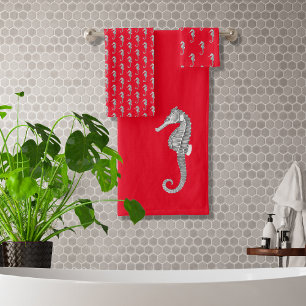 Modern Nautical Seahorse Bathroom Marine Red