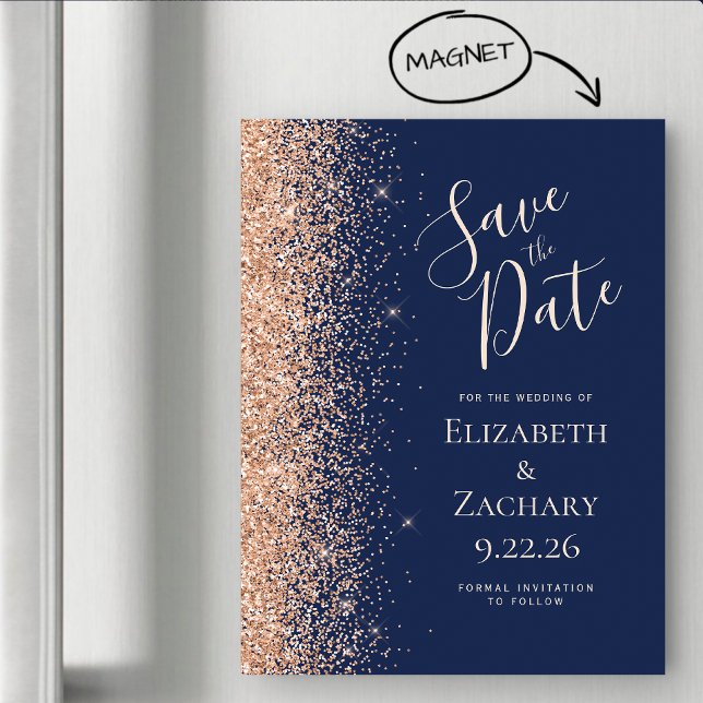 Modern Navy Blue Peach Save Date Magnetic Card (Subido por el creador)