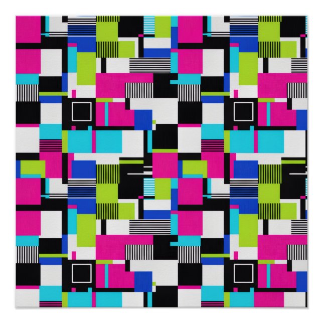 Modern Neon Glitch Geometric Art Poster (Anverso)