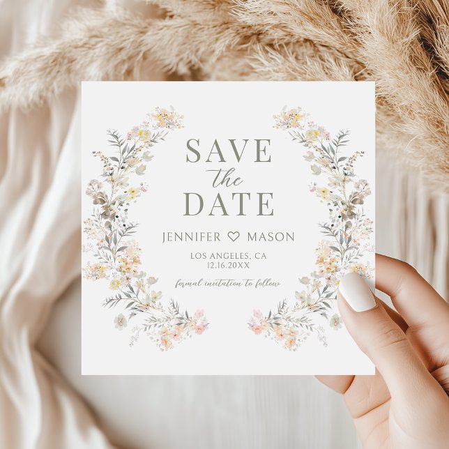 Modern Neutral Floral Save The Date Photo Invite (Subido por el creador)