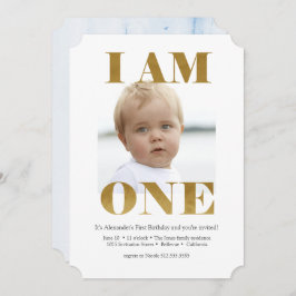 Modern Pale Blue + Oro Invitaciones de primer cump