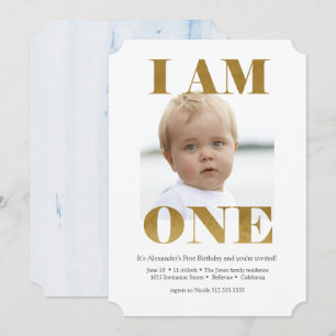 Modern Pale Blue + Oro Invitaciones de primer cump