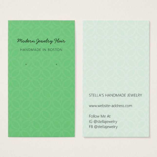 Modern Pattern Green Earring Display Card (Anverso y reverso)