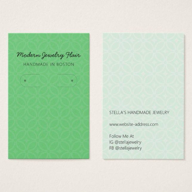 Modern Pattern Green Hoop Earring Display Card (Anverso y reverso)