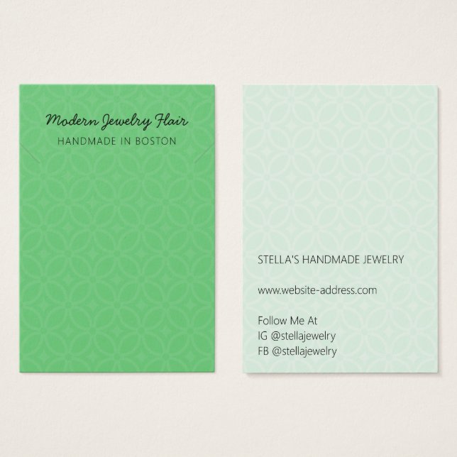 Modern Pattern Green Necklace Display Card (Anverso y reverso)