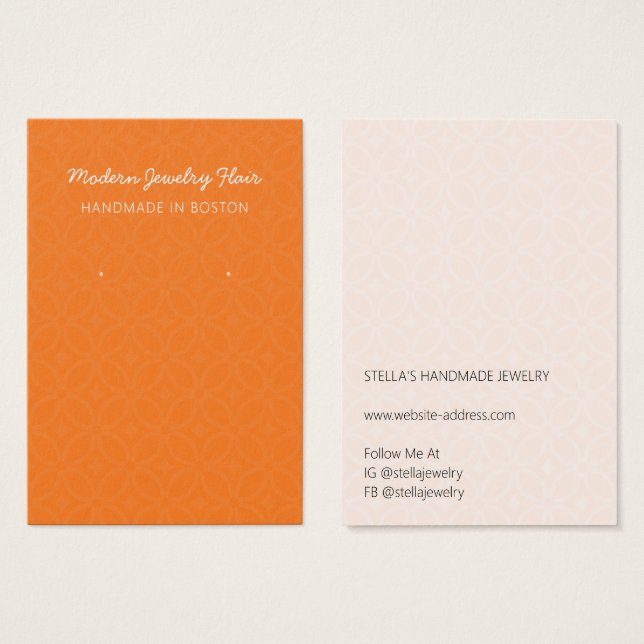 Modern Pattern Orange Earring Display Card (Anverso y reverso)