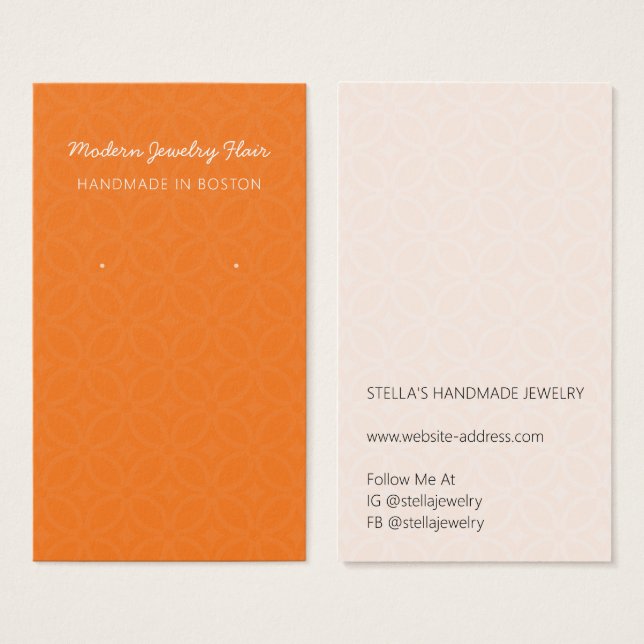 Modern Pattern Orange Earring Display Card (Anverso y reverso)
