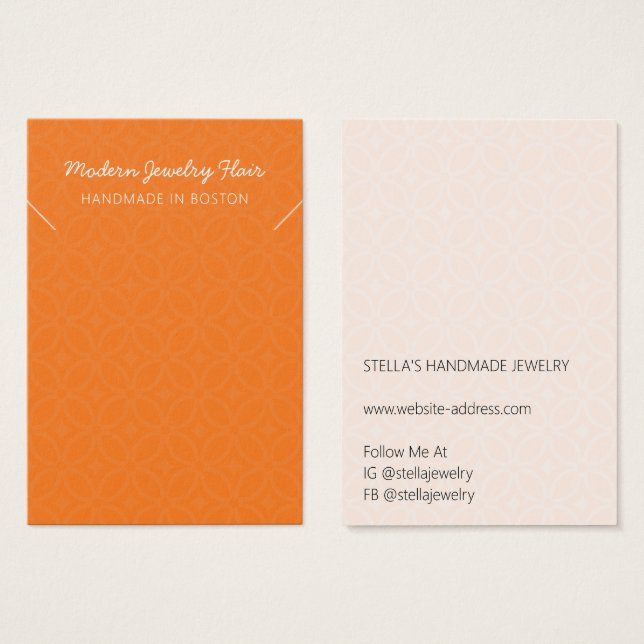 Modern Pattern Orange Necklace Display Card (Anverso y reverso)