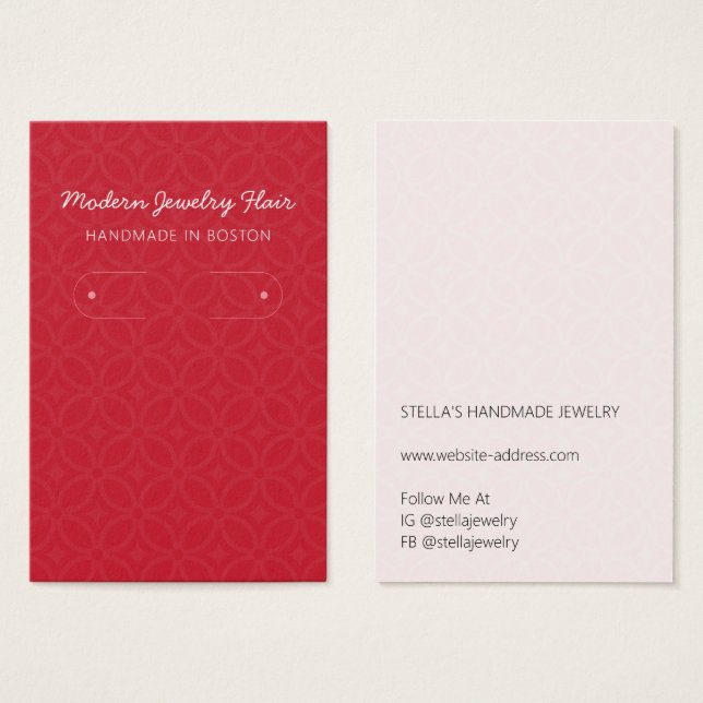 Modern Pattern Red Hoop Earring Display Card (Anverso y reverso)
