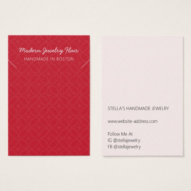 Modern Pattern Red Necklace Bracelet Display Card (Anverso y reverso)